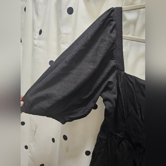 House of Harlow 1960 black smocked short puff sleeve peasant style dress large - Picture 5 of 8